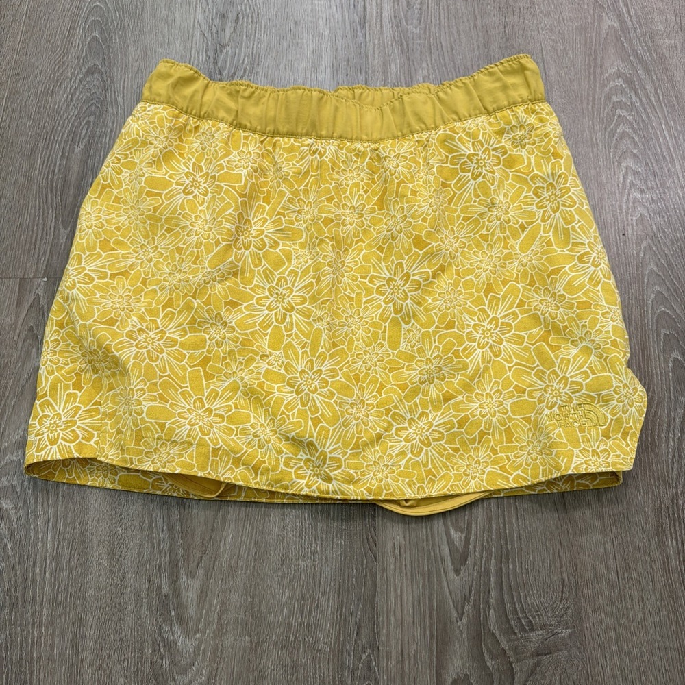 The North Face Sz S Yellow Floral Print Skort Shorts Lining Skirt Pull On Skort